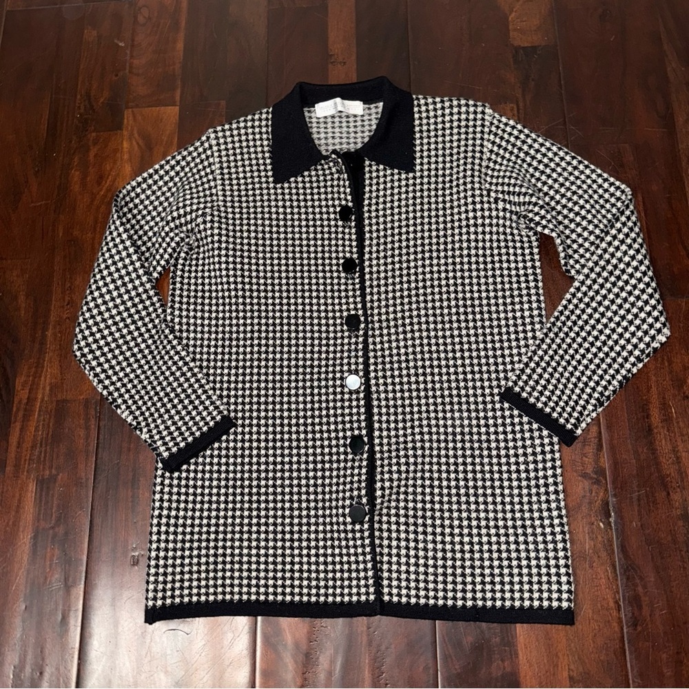 Valerie Steven’s Wool Sweater Women’s Size Petite Small Black White Houndstooth